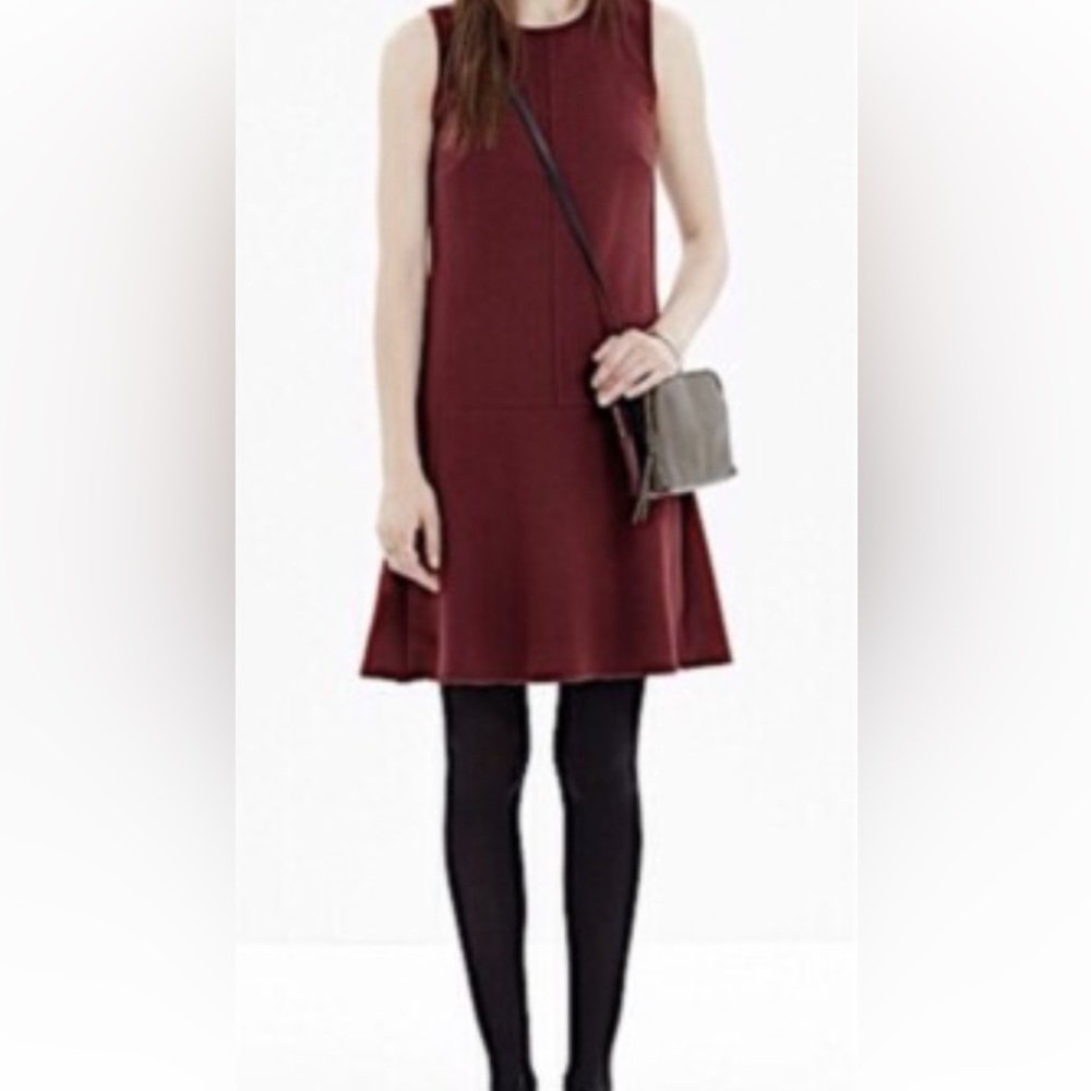 Madewell Burgundy wool blend Sheath Dress Crew Neck Sleeveless Sz 2